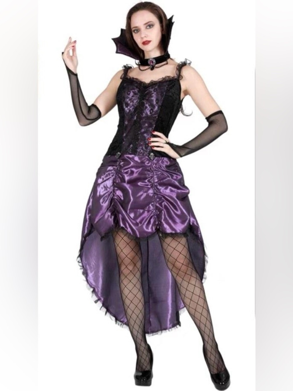 Vampire Vixen Halloween Costume Women's Purple Gothic High-Low Vampire Dress
